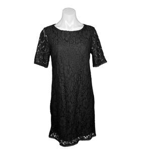 Marisa & Marie Black Italian Floral Lace Short Sleeve Shift Mini Dress Size M